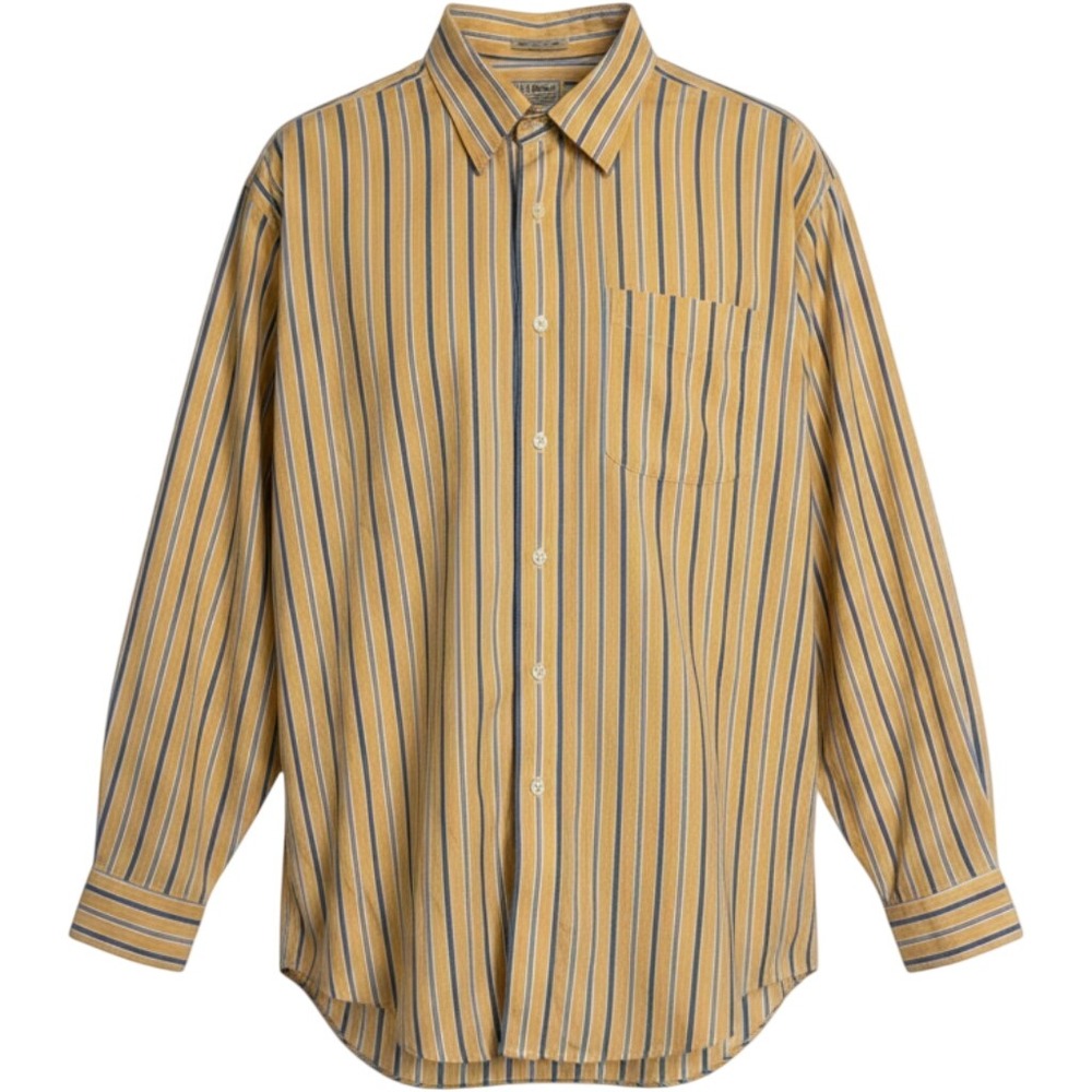 L.L.Bean‎ Button Down Shirt Mens Large Yellow Blue Striped Long Sleeve Cotton